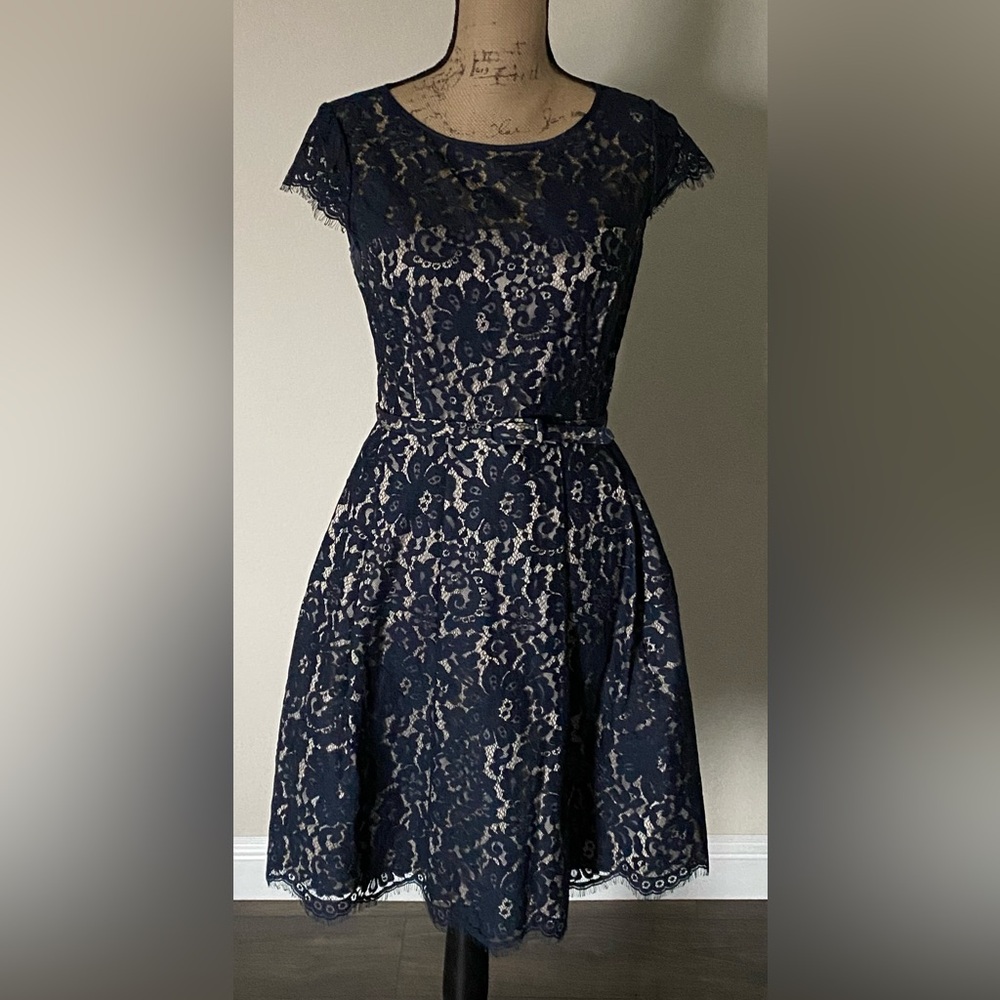 Eliza J Elegant Navy Floral Lace Coctail Dress, Sz 6